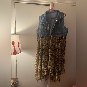 Denim and leopard kimono